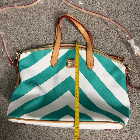 Dooney & Bourke Aqua and White Chevron Satchel - Picture 3 of 6